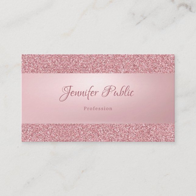 Professional Elegant Rose Gold Glitter Modern Business Card (Front)