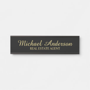 Professional Elegant Script Black and Gold Door Sign