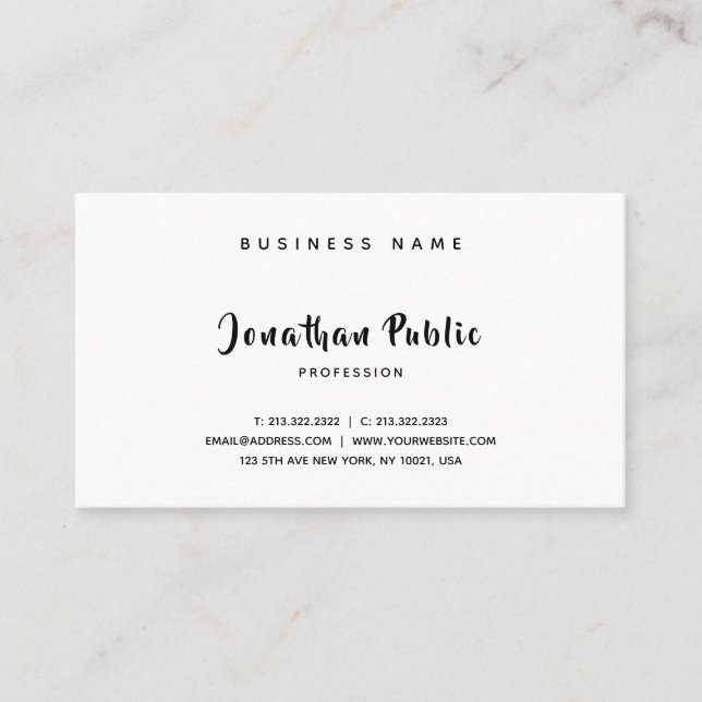 Professional Elegant Script Modern Sleek Plain Business Card (Front)