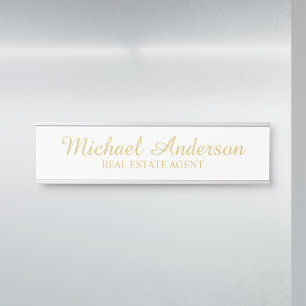 Professional Elegant Script White and Gold Door Sign