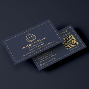 Professional Elegant Shield Crown Dark Blue Navy Business Card