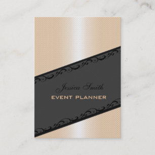 Professional elegant stripes lace champagne dots business card