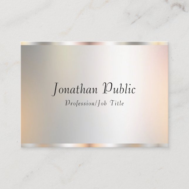 Professional Elegant Template Modern Script Silver Business Card (Front)