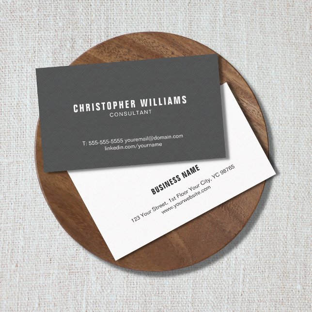 Professional Elegant Texture Gray White Consultant Business Card (Creator Uploaded)