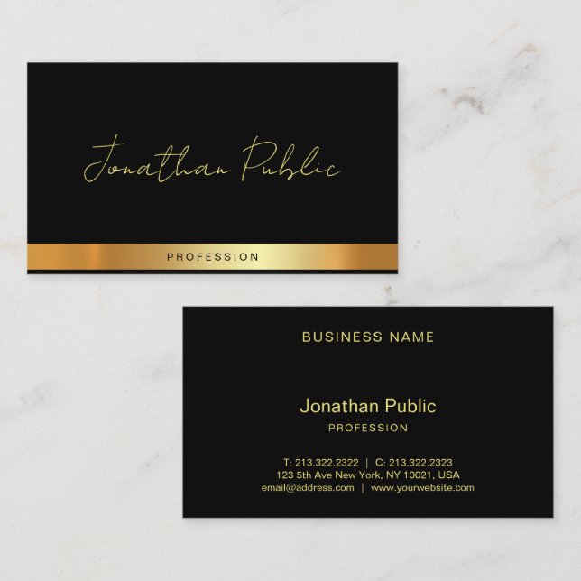 Professional Elegant Typography Name Black Gold Business Card (Front/Back)
