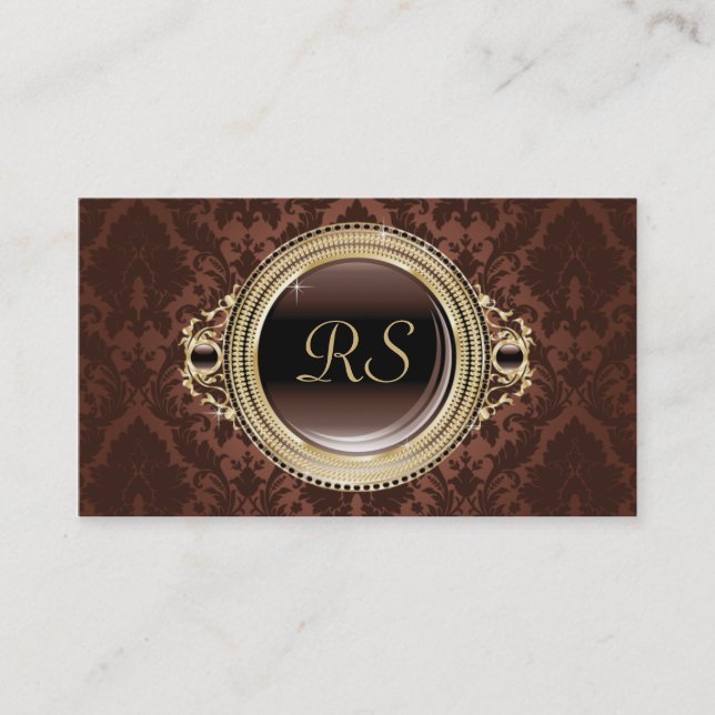 Professional Elegant Vintage Monogram Gold Brown Business Card (Front)