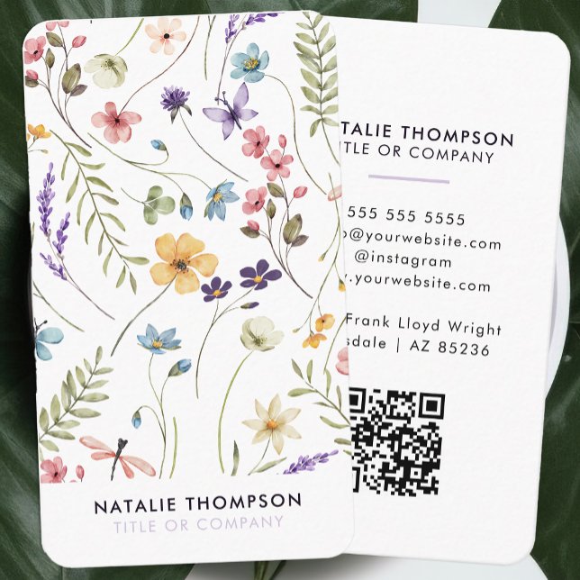 Professional Elegant Watercolor Wildflower QR Code Business Card (Creator Uploaded)