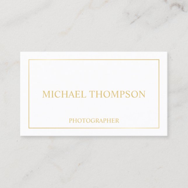 Professional Elegant White and Gold Business Card (Front)