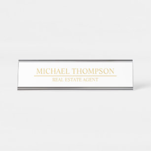 Professional Elegant White and Gold Desk Name Plate