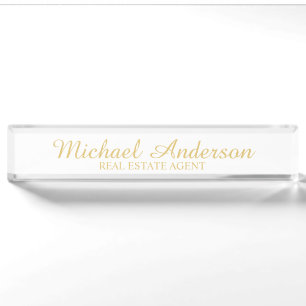 Professional Elegant White and Gold Nameplate