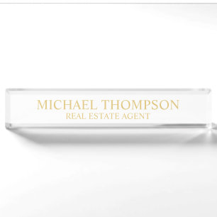 Professional Elegant White and Gold Nameplate
