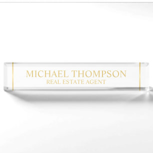 Professional Elegant White and Gold Nameplate