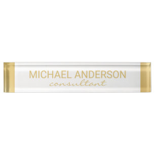 Professional Elegant White and Gold Nameplate