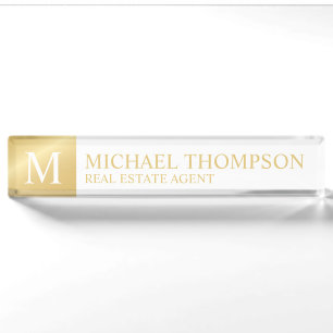 Professional Elegant White and Gold Nameplate