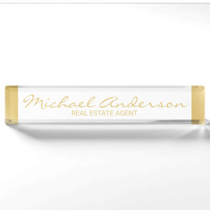 Professional Elegant White and Gold Nameplate