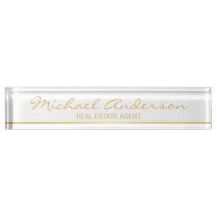 Professional Elegant White and Gold Nameplate