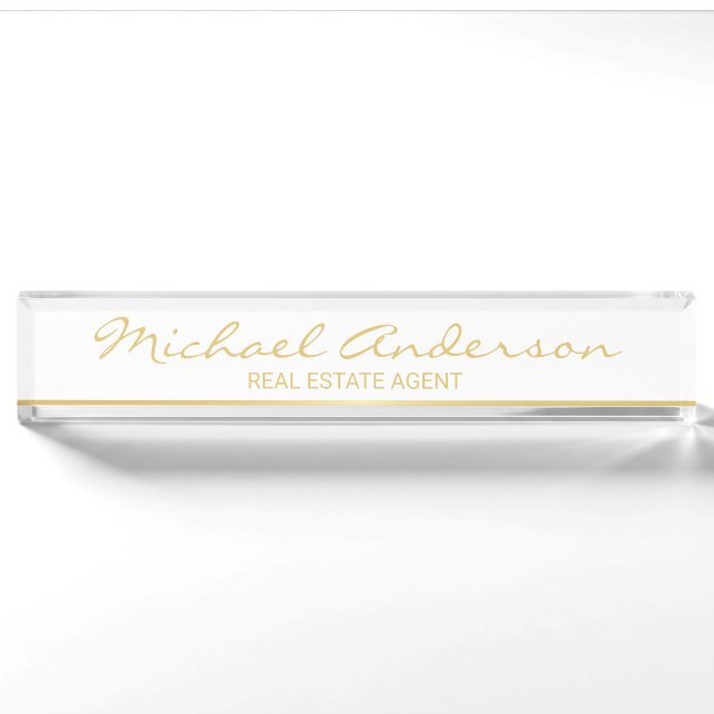 Professional Elegant White and Gold Nameplate (Front)