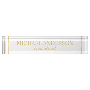 Professional Elegant White and Gold Nameplate