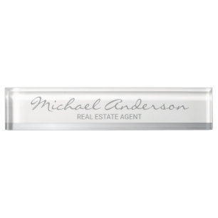 Professional Elegant White and Silver Nameplate