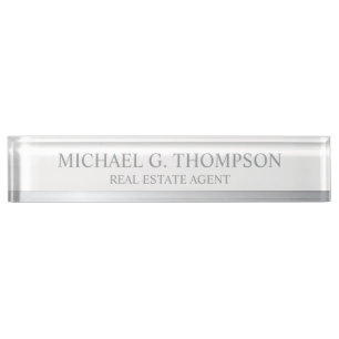 Professional Elegant White and Silver Nameplate