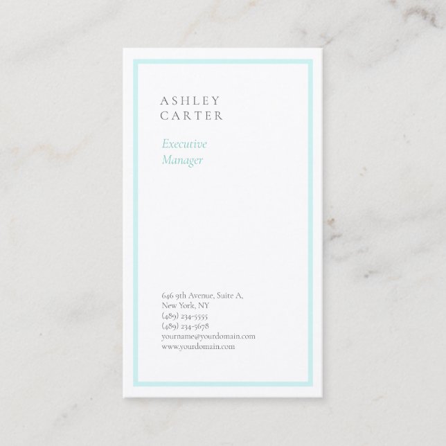 Professional elegant white blue minimalist modern business card (Front)