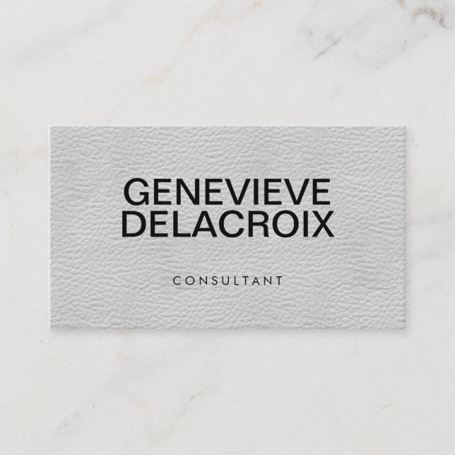 Professional Elegant White Leather with Bold Text Business Card (Front)