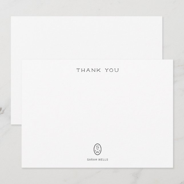 Professional Elegant White Monogram   Thank You Ca Card (Front/Back)