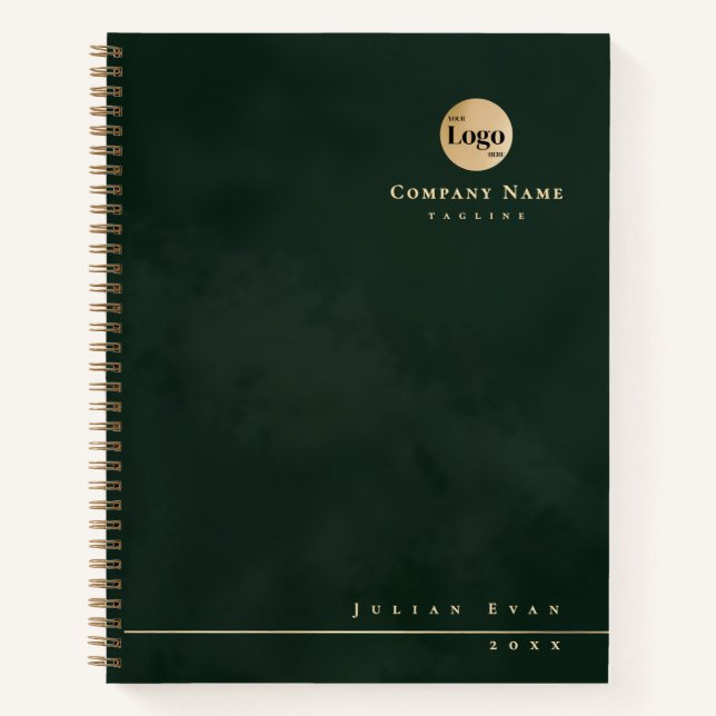 Professional Emerald Green Gold Company Logo Notebook (Front)