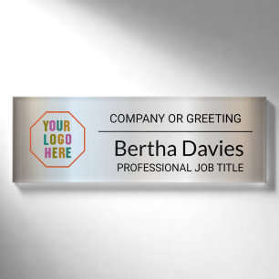 Professional Employee Faux Silver Corporate Logo Name Tag