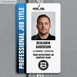 Professional Employee Staff ID Photo Logo Blue Badge