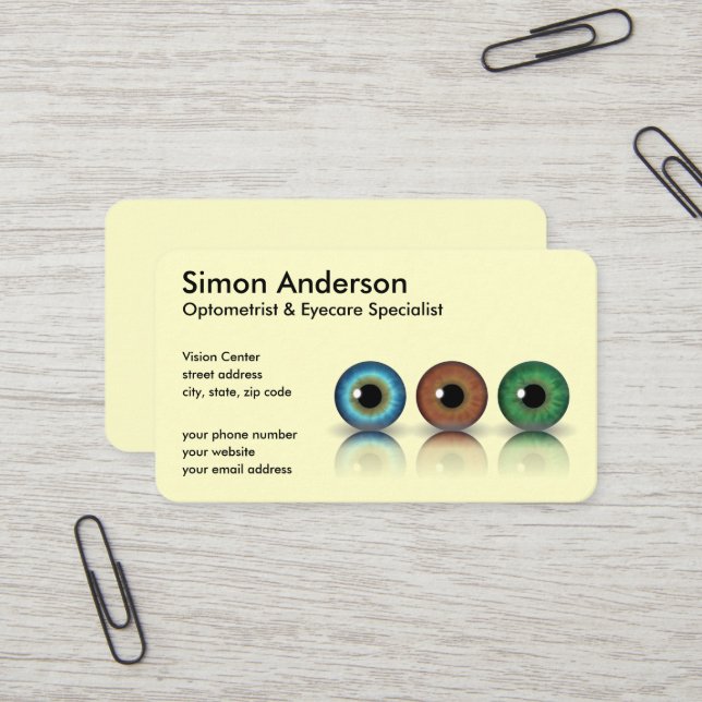 Professional Eyeballs Optometry Business Cards (Front/Back In Situ)