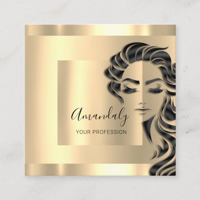 Professional Eyelashes Hair Salon Gold Square Square Business Card (Front)