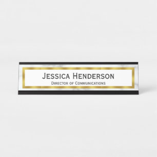 Professional Faux Gold and White Marble Look Desk Name Plate