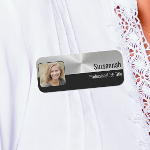 Professional Faux Metallic Silver Custom Photo Name Tag