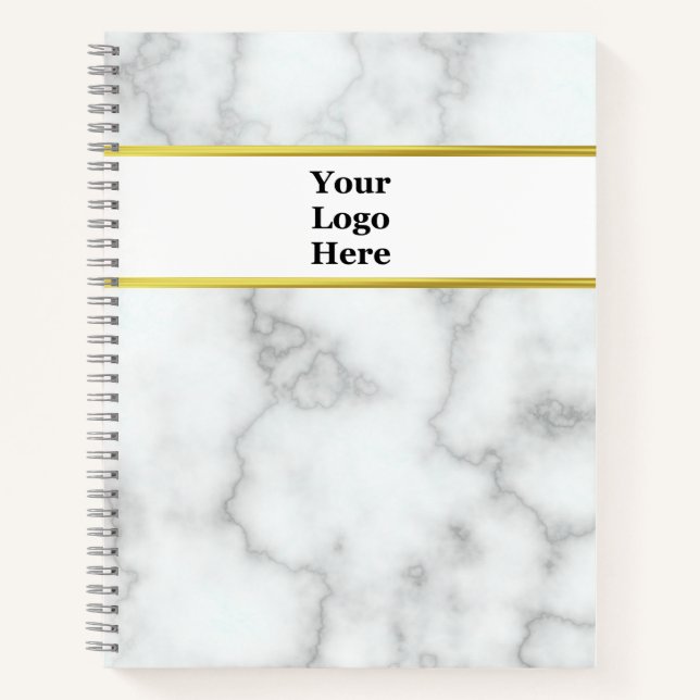 Professional Faux White Marble and Your Logo Here Notebook (Front)