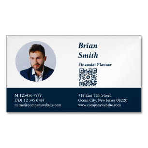Professional Financial Planner QR Code Blue Magnetic Business Card