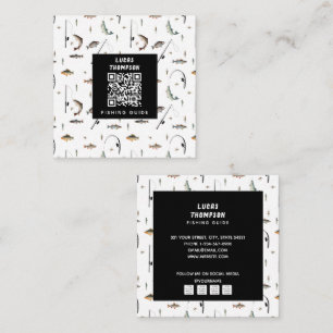 Professional Fishing Guide Charters QR Code Square Business Card