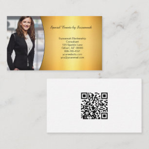 Professional Flaired Gold Custom Photo QR Code Business Card