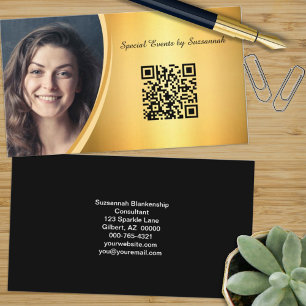 Professional Flared Gold Custom Photo QR Code Business Card