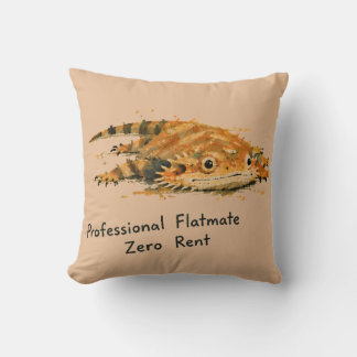 Professional Flatmate Zero Rent Bearded Dragon Art Throw Pillow