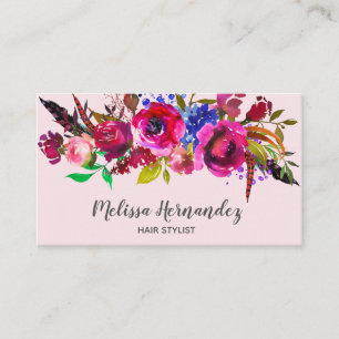 Professional Floral Hair Stylist Burgundy Pink Business Card