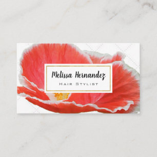 Professional Floral Red Poppy Photo Simple Elegant Business Card
