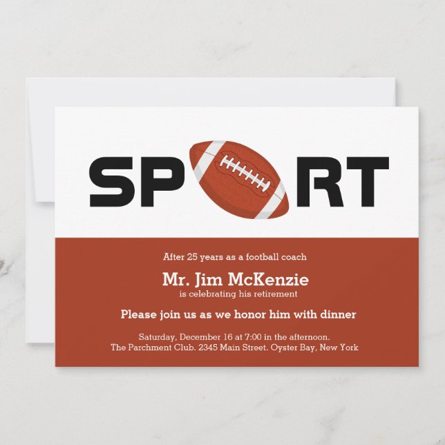 Professional Football retirement coach player Invitation (Front)