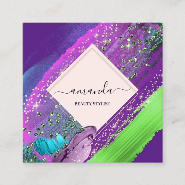 Professional Frame Beauty Makeup Logo Abstract Square Business Card (Front)