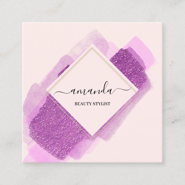 Professional Frame Beauty Makeup Logo Purple Pink Square Business Card (Front)