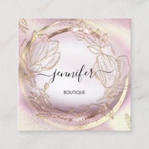 Professional Frame Rose Floral QR Code Logo  Square Business Card