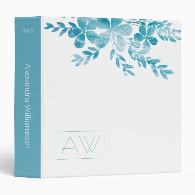 Professional Girl Boss Blue Floral Personal Brand Binder (Front/Spine)