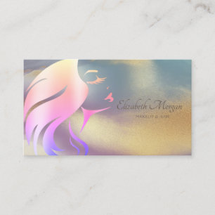 Professional Girl Face Silhouette Colourful Gold Business Card