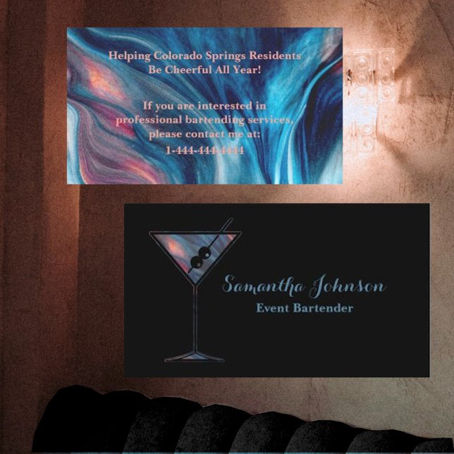 Professional Glitter Event Bartender Business Card (Creator Uploaded)