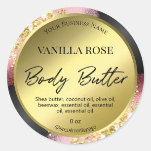 Professional Glitter Pink Gold Body Butter Labels